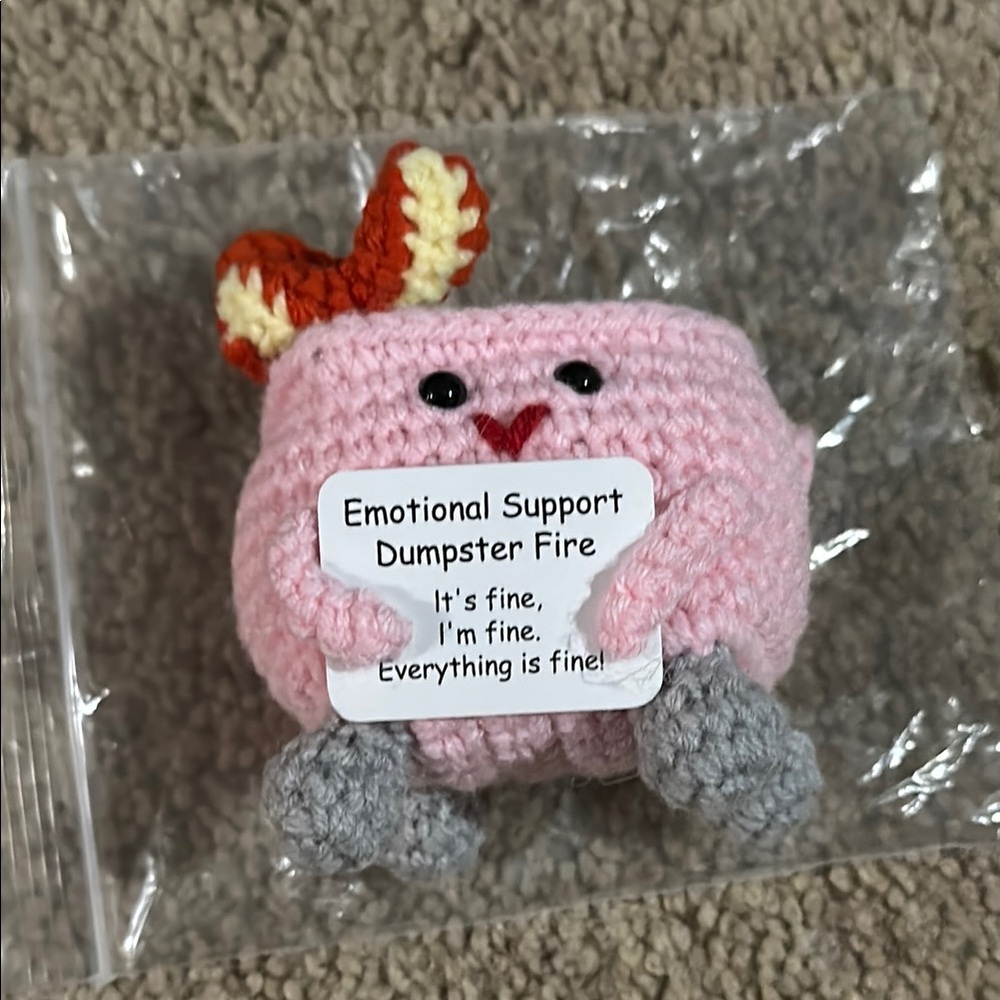 Emotional Support Dumpster Fire Plush - Crochet - Pink and Gray